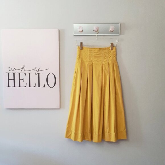 NWOT Zara mustard yellow pleated A-line midi skirt, XS - Picture 9 of 10
